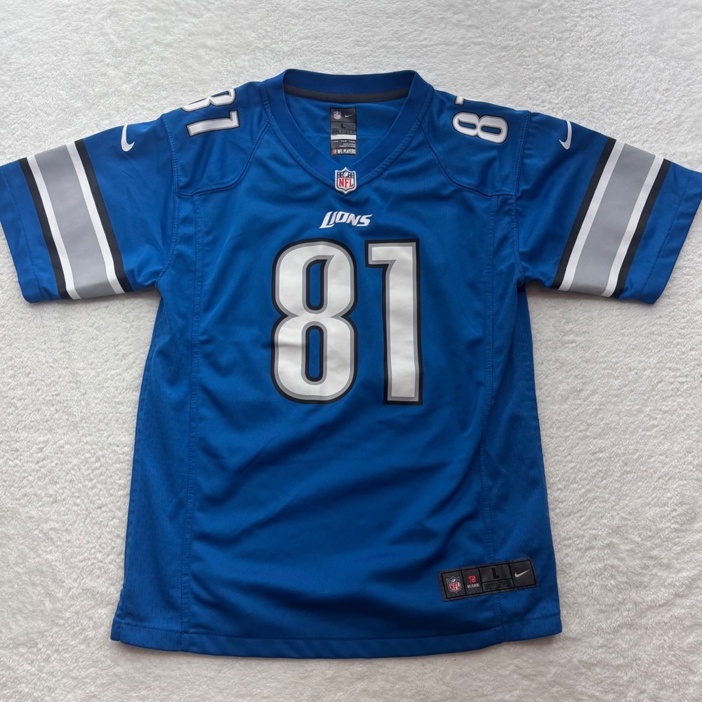 Nike Detroit Lions Calvin Johnson 81 Jersey Youth Large Blue NFL Football